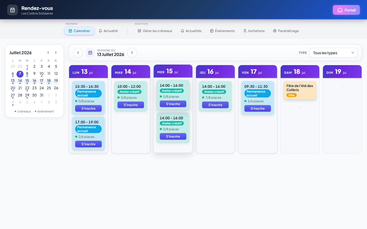 Rendez-vous : calendrier de réservation