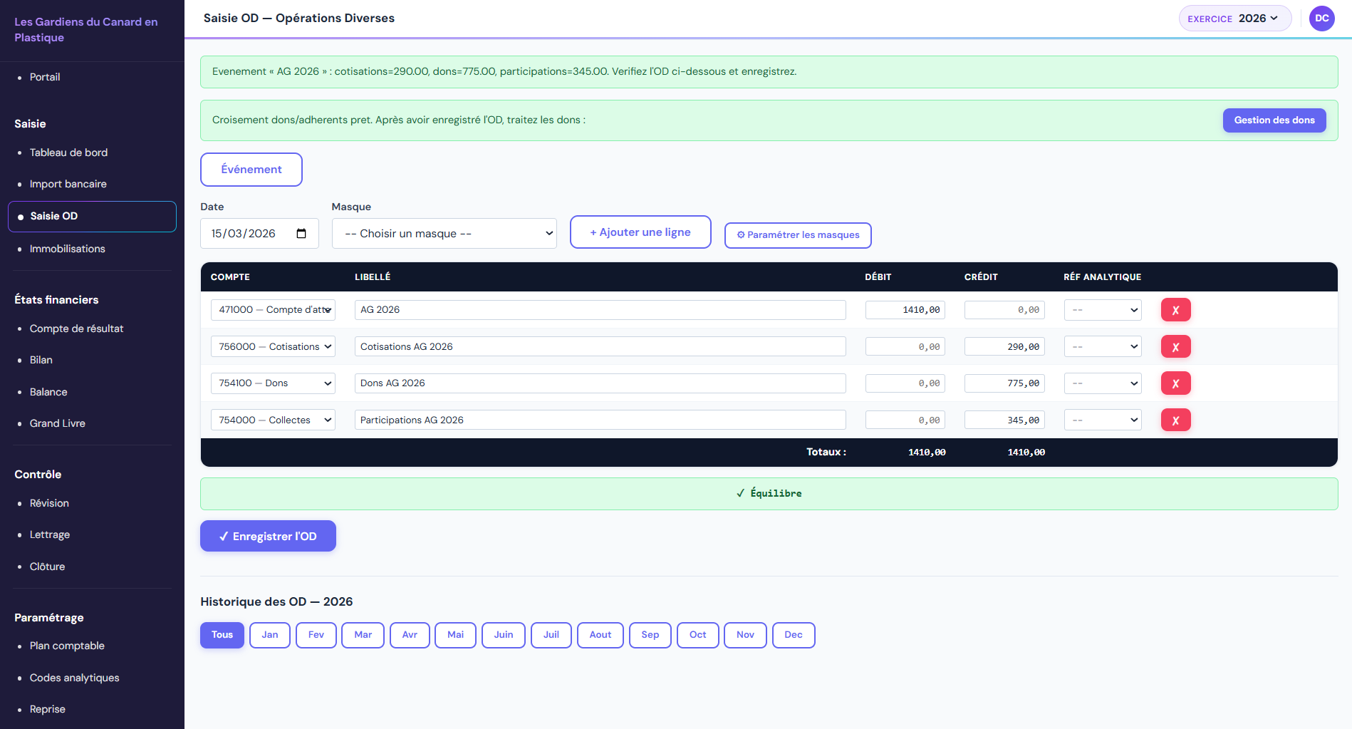 Méthode 2 — écriture OD pré-remplie