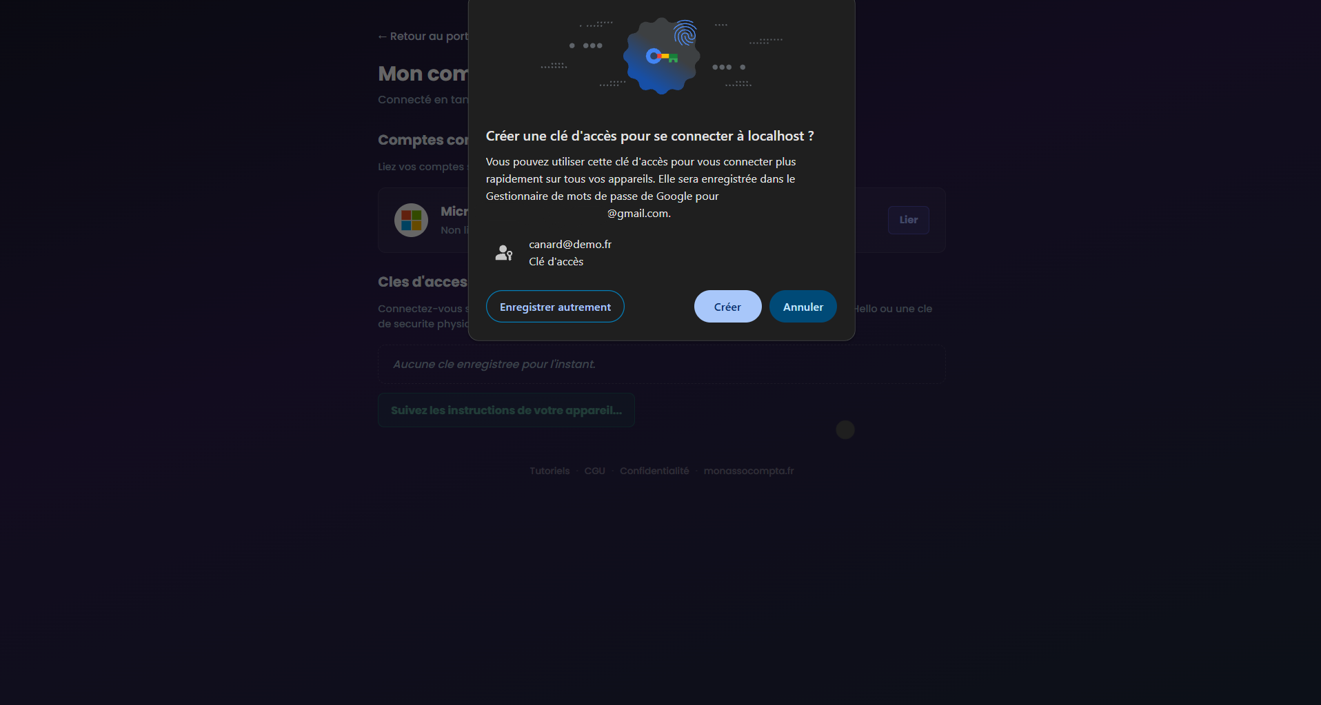 Message Windows de création de la clé