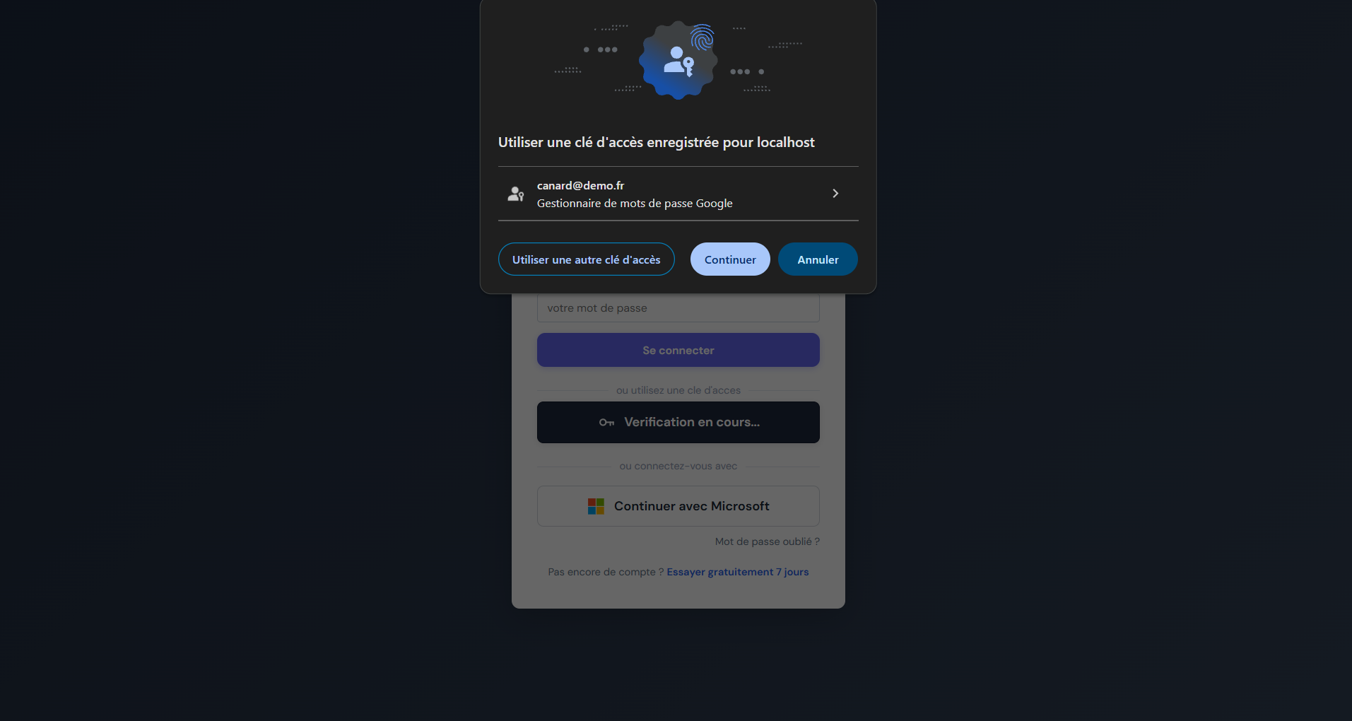 Passage via le bouton clé d'accès