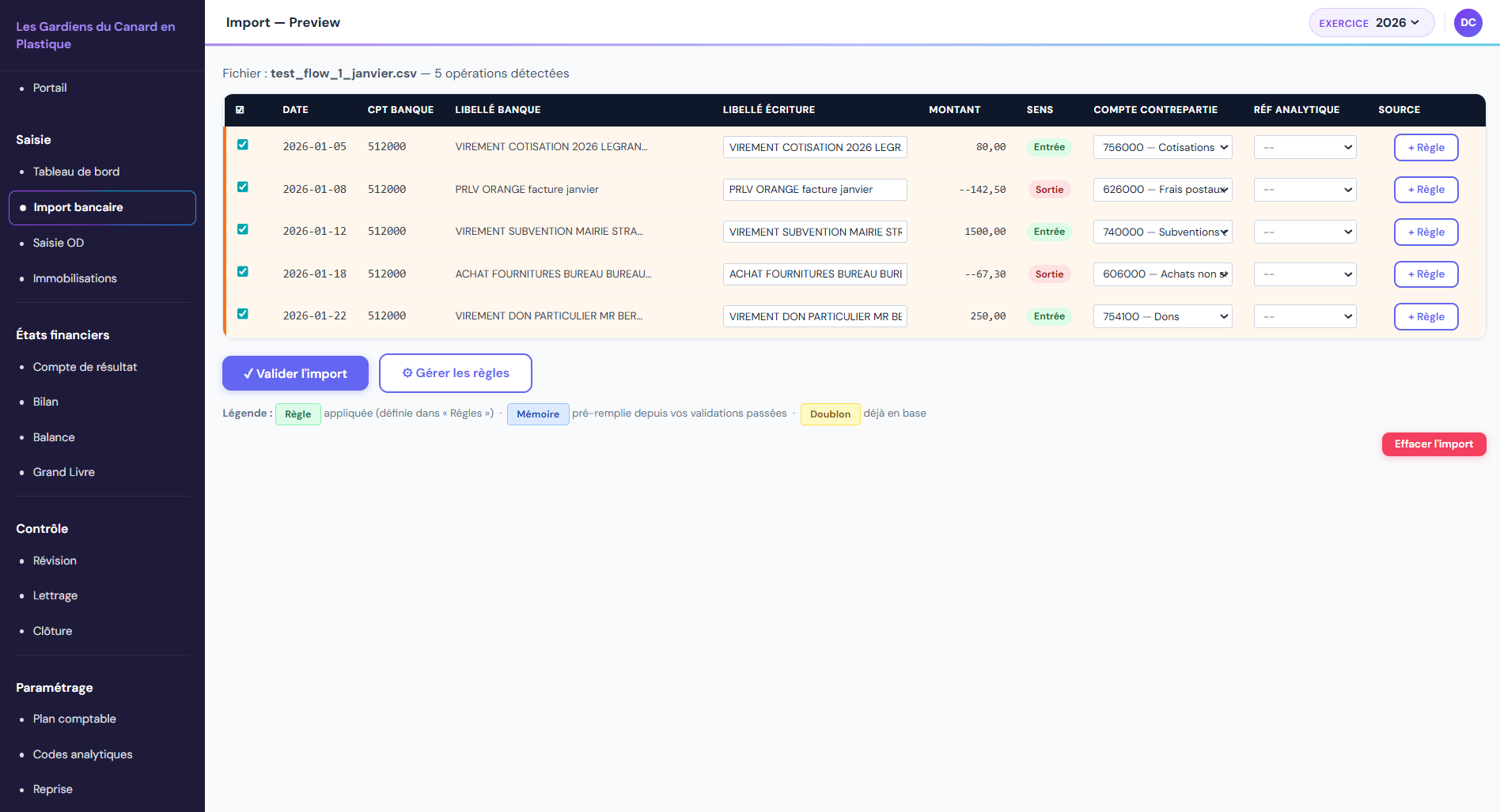 Premier import — lignes non reconnues