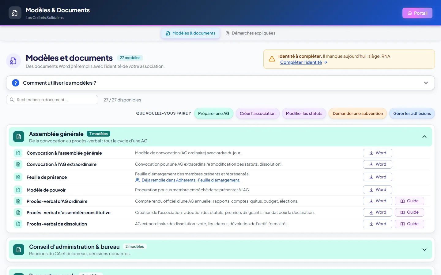 Modèles et documents : la bibliothèque de modèles Word, classés par catégorie