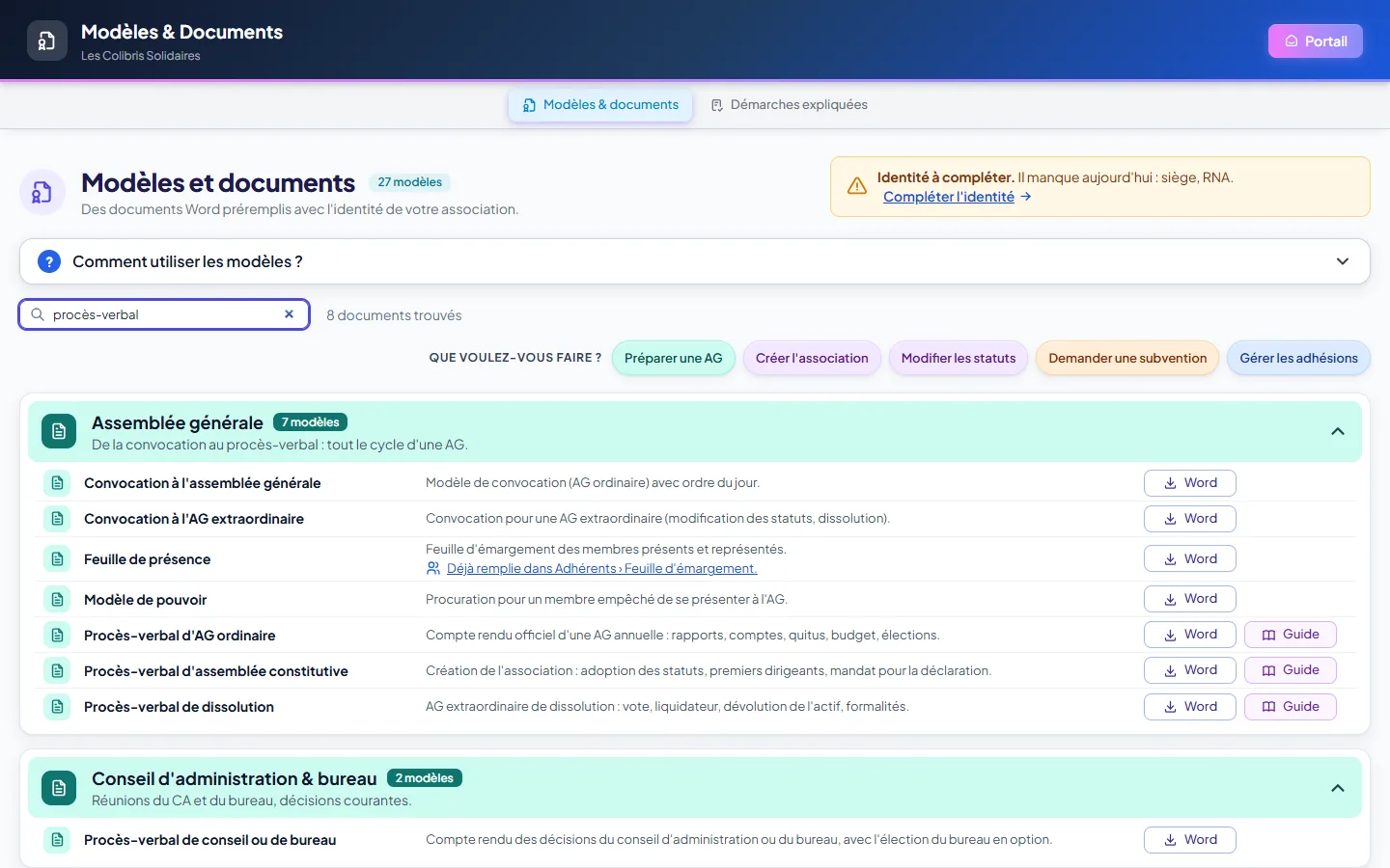 Recherche du mot procès-verbal dans la bibliothèque : huit documents trouvés, leurs catégories ouvertes
