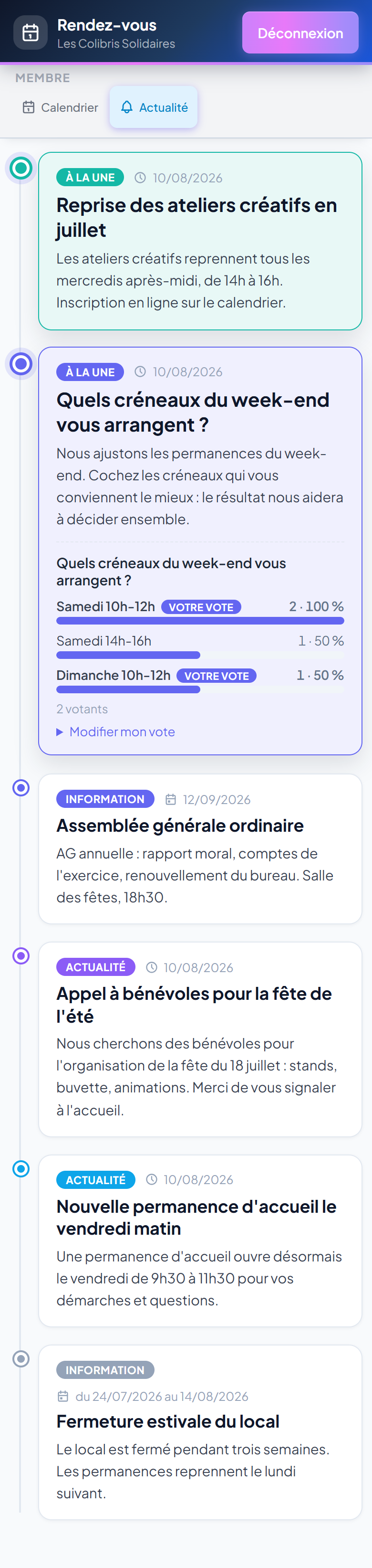 Actualités de l'association sur mobile