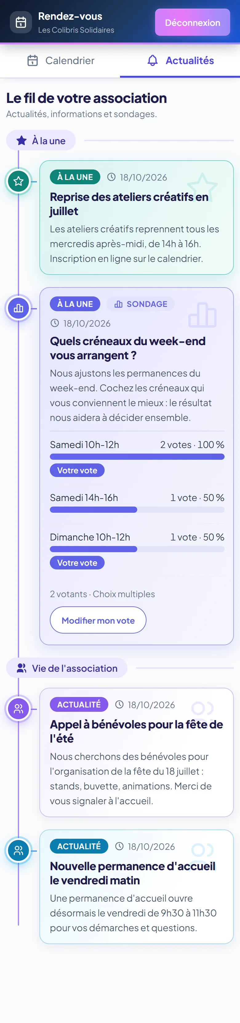 Actualités de l'association sur mobile