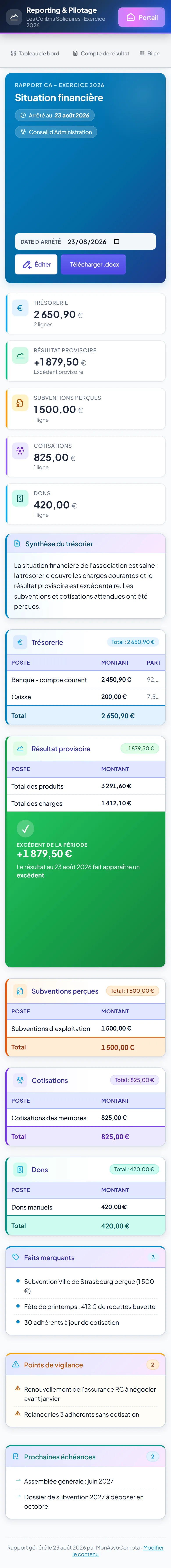Rapport de chiffre d'affaires sur mobile