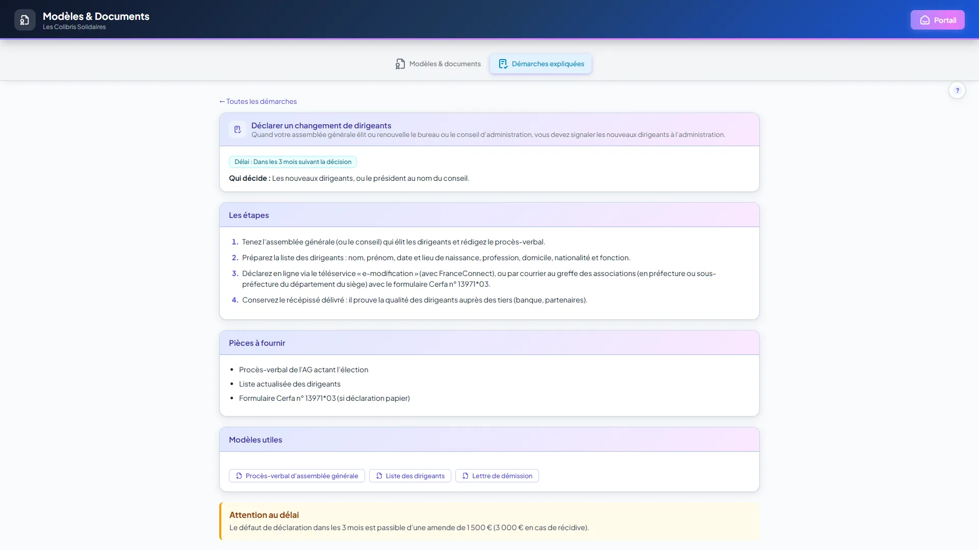Fiche démarche expliquée : déclarer un changement de dirigeants, étapes, pièces et délais