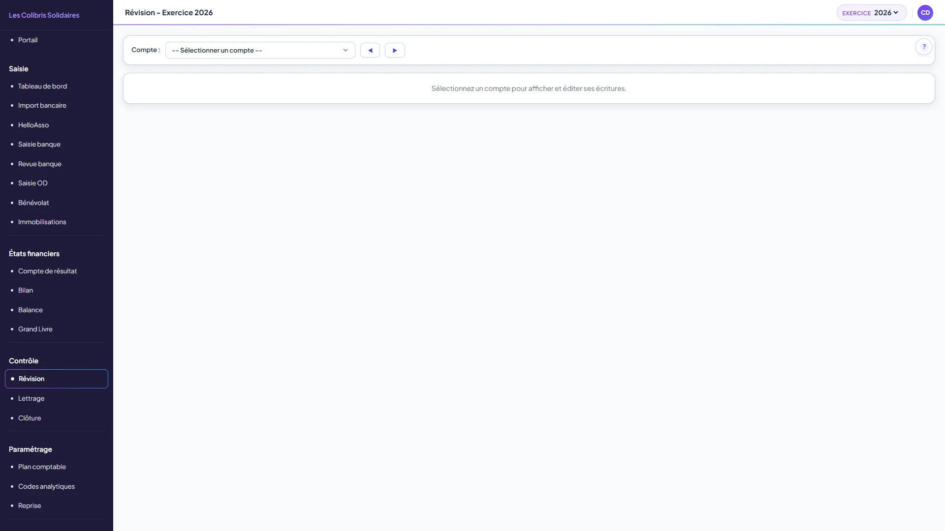 Écran de révision : filtre par compte et modification des écritures