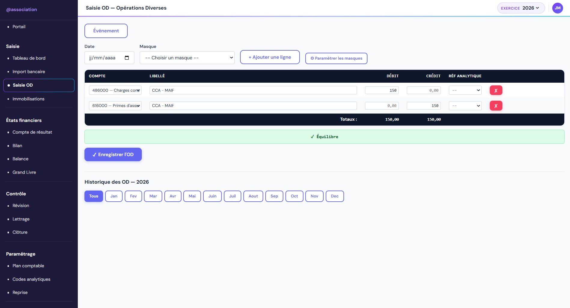 Formulaire de saisie OD